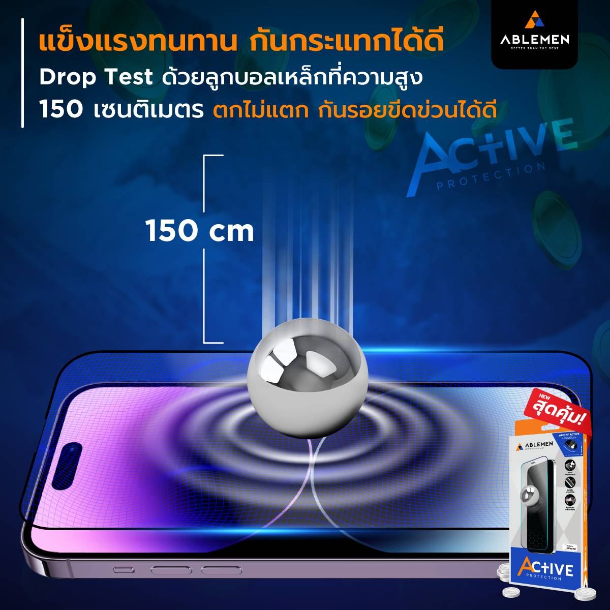 ABLEMEN Active ฟิล์มกระจก เต็มจอ มีฟิล์มหลัง ใช้สำหรับ iPhone 17 Pro Max Air 16 15 14 Plus 13 12 Pro Max 11 Pro Max Xs Max Xr ใบกำกับภาษี