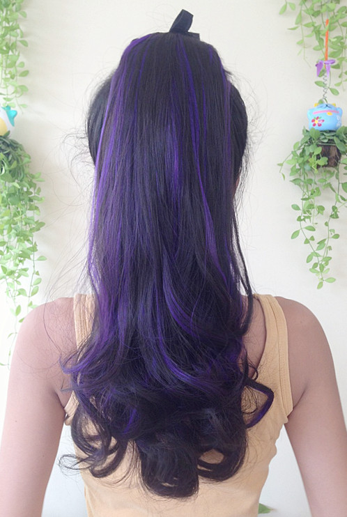 K307 หางม้า เเบบผูก ไฮไลท์สีม่วง ทรงผมสวยดูเป็นธรรมชาติคะ