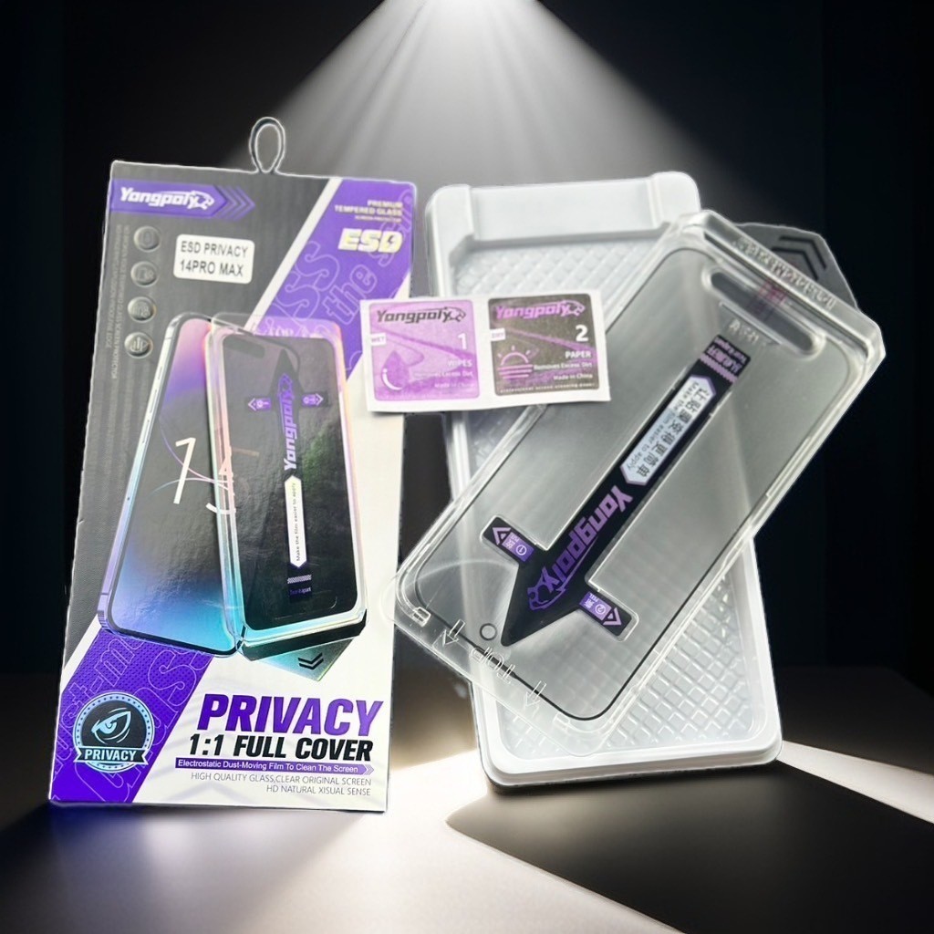 (ติดง่าย) ฟิล์มกระจก กันมอง พร้อมกรอบช่วยติด ใช้สำหรับ iPhone 15 Pro Max 15 Plus 14 Pro 13 Pro 12 Pro 11 Xs Max ใบกำกับภาษี