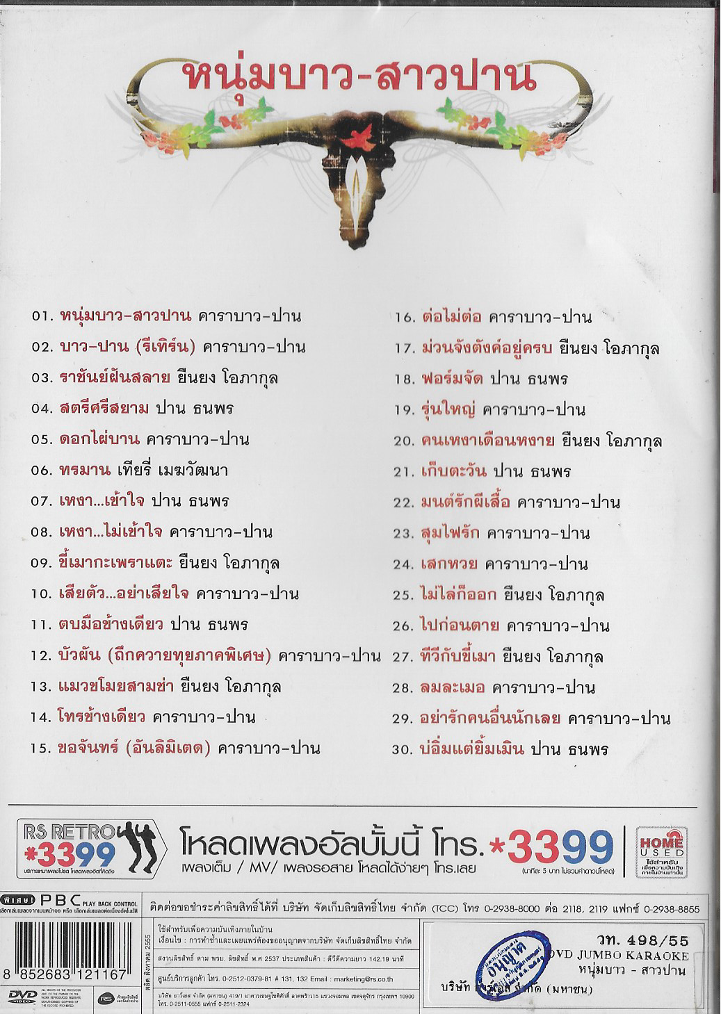 DVD Karaoke,หนุ่มบาว-สาวปาน - 30เพลงฮิตจุใจ(คาราบาว)(Carabao)(ปาน ธนพร)(ดีวีดี คาราโอเกะ)(2555)