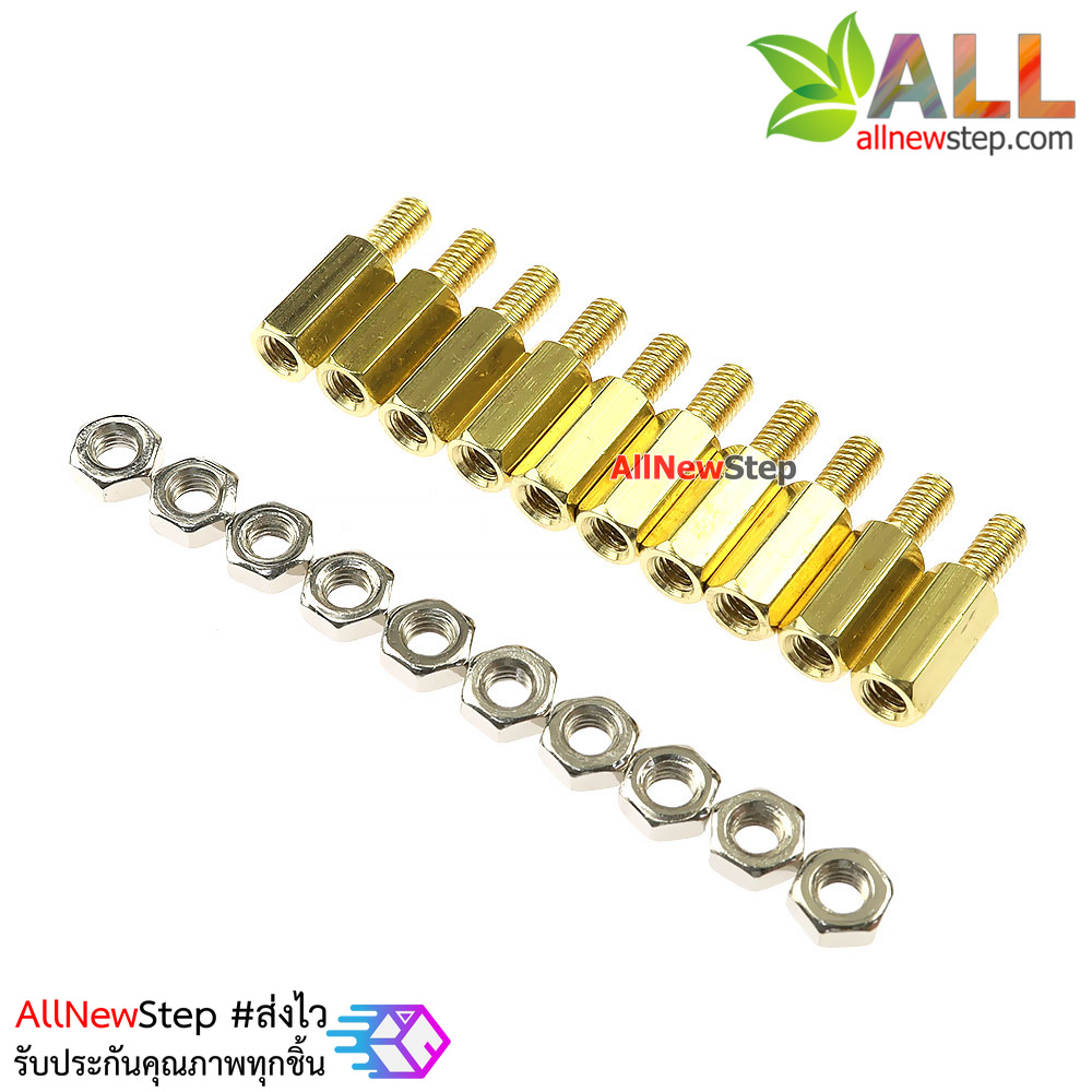 น็อตทองเหลืองตัวผู้และตัวเมีย 3mm 10+6mm Pillars Nut M3 10 คู่