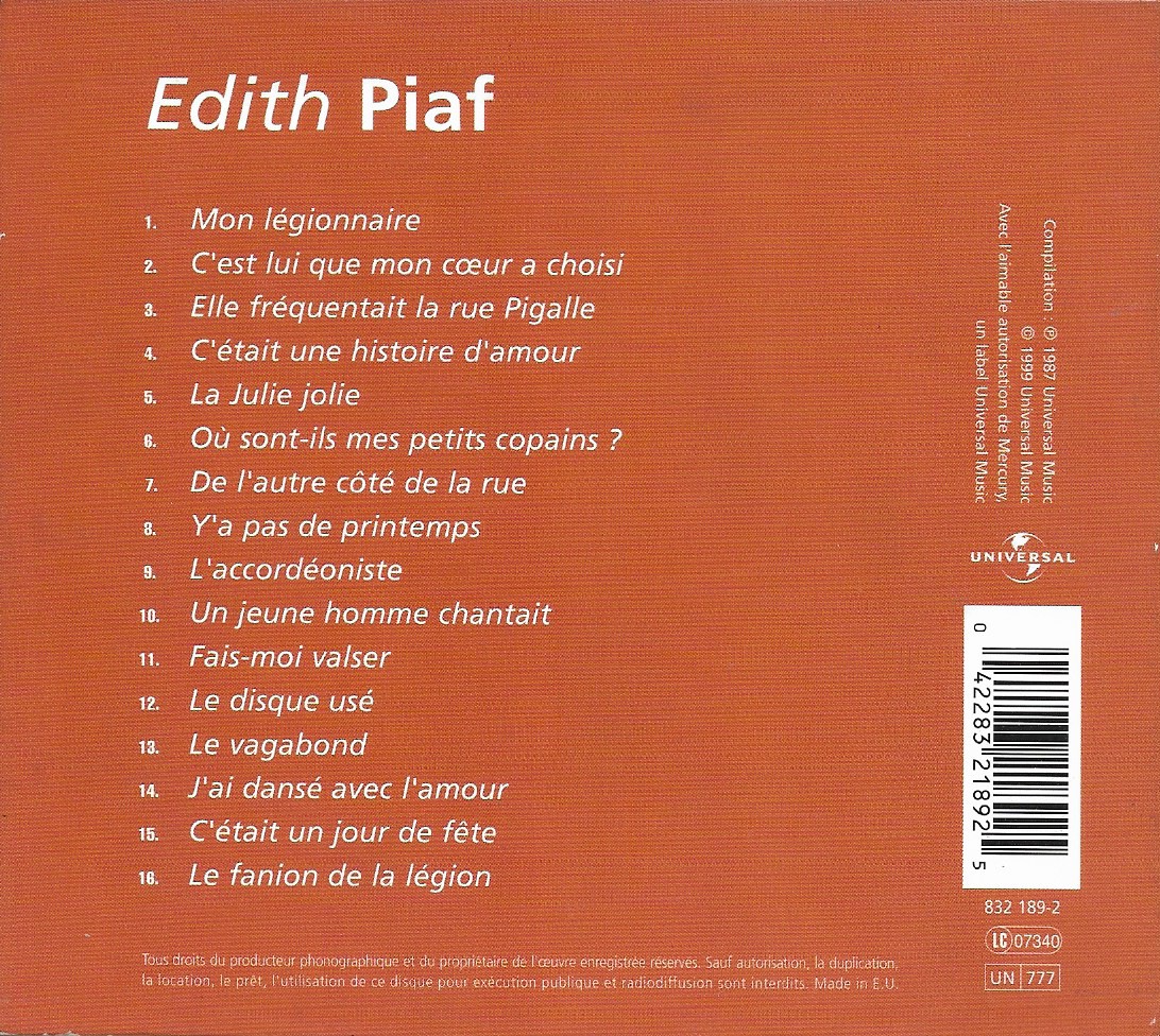 CD,Edith Piaf - Edith Piaf 16 Song(1999)(EU)
