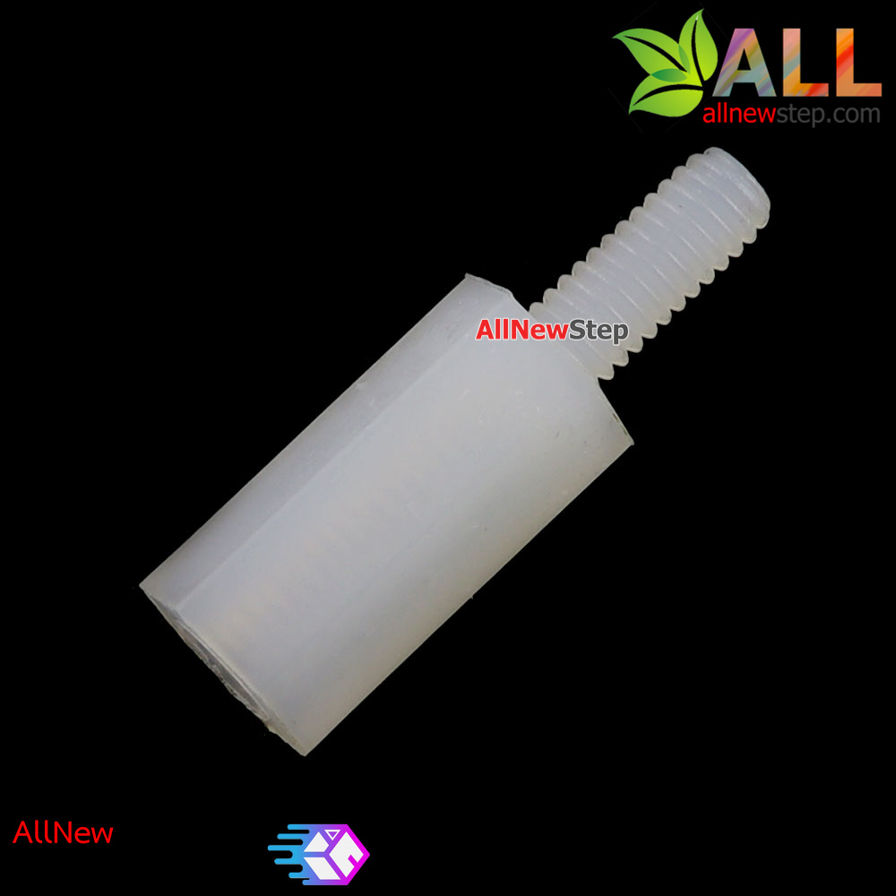 M2.5 Nut Nylon Hex Spacers M2.5 10+6mm เสาพลาสติก M2.5 ความสูง 10mm ปลายเป็นน๊อต-สกรู 6mm สีดำ