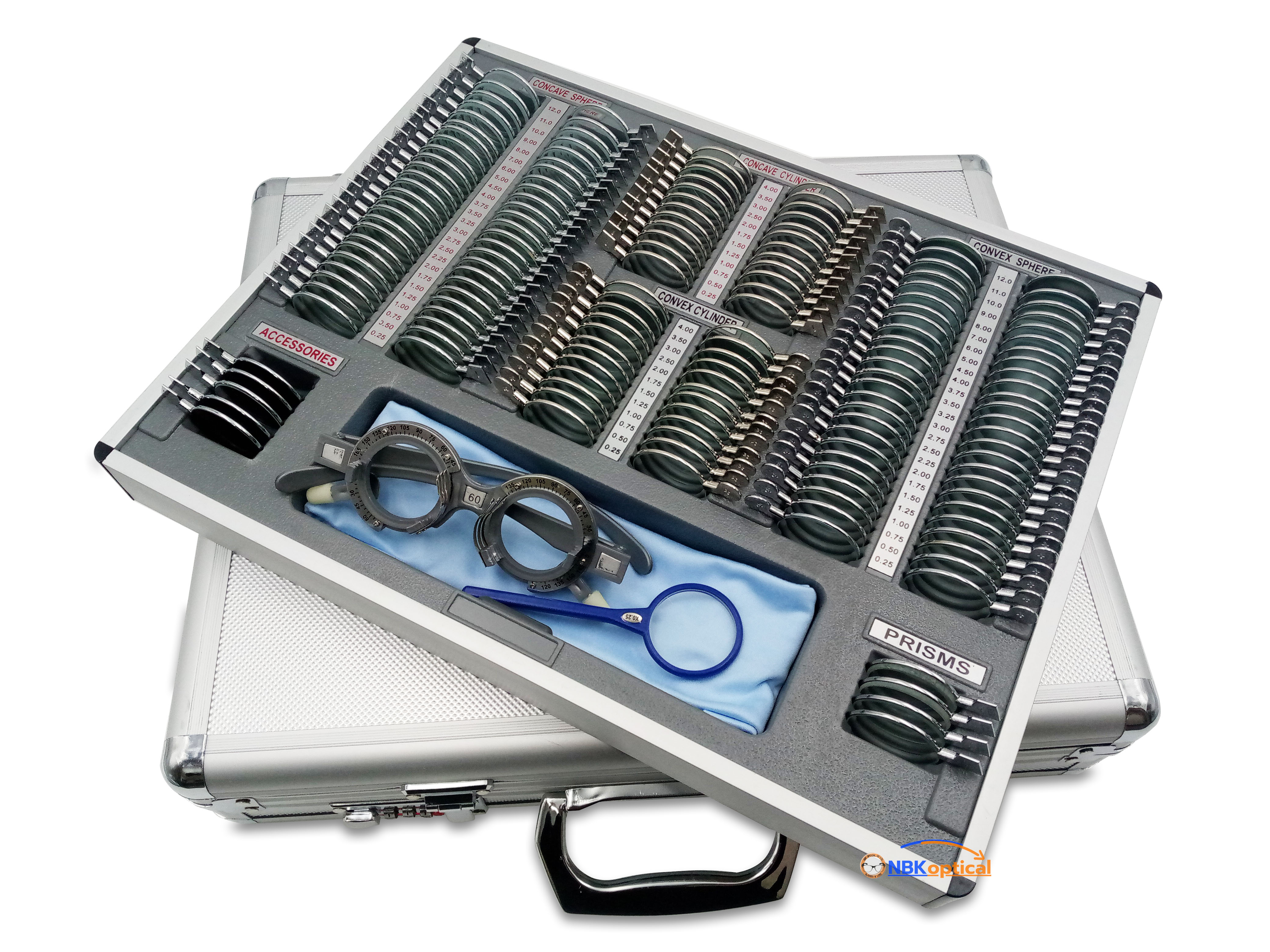 Trial lens set เลนส์เซ็ท ขอบโลหะ เลนส์กระจก (MT M) +-1200+ เฟรม+ครอส (ครอสจะมีการสลับสีเงิน กับ นํ้าเงิน*)