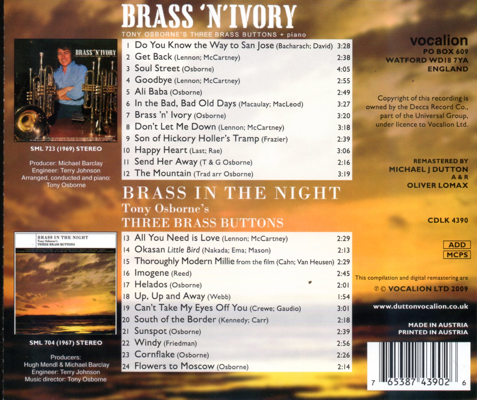 CD,Tony Osborne's Three Brass Buttons - Brass 'N' Ivory - Brass In The Night (instrumental)(2009)(Austria)