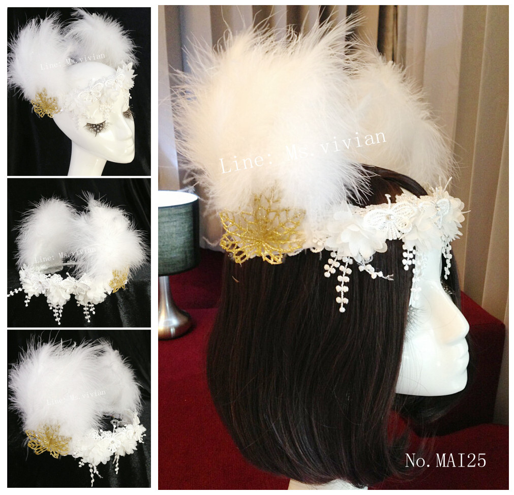 MAI25 มงกุฎขนฟู ใบไม้ทอง เเต่งระย้าด้านหน้า (งาน handmade)**สินค้ามีจำกัด**