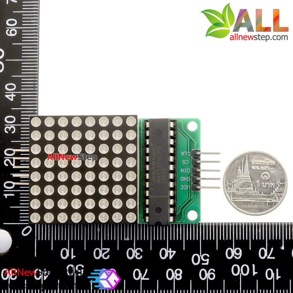 LED Matrix Driver MAX7219 IC Driver Module + LED 3mm Dot Matrix 8x8 ขนาด 30mm x 30mm พร้อมสายไฟ จอสีแดง