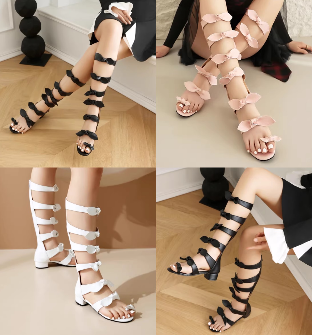 รองเท้าโบว์ผูกเก๋ๆ ไซส์ 34-46 สีดำ/ชมพู/ขาว