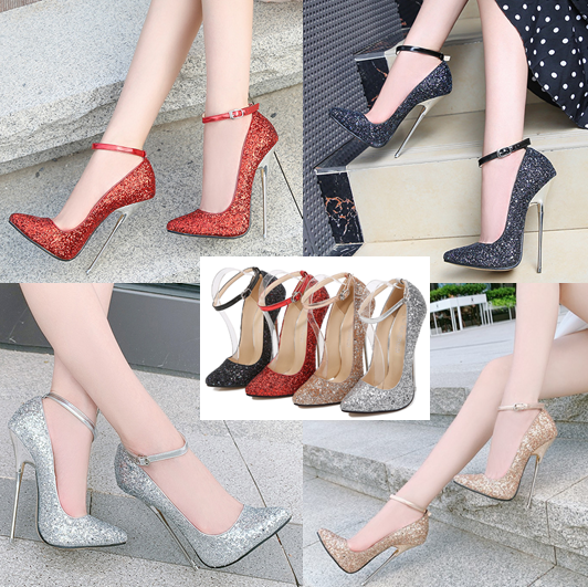รองเท้าคัทชูกริ๊ตเตอร์ 6.4 นิ้ว ไซต์ 35-46 สีดำ/แดง/เงิน/ทอง