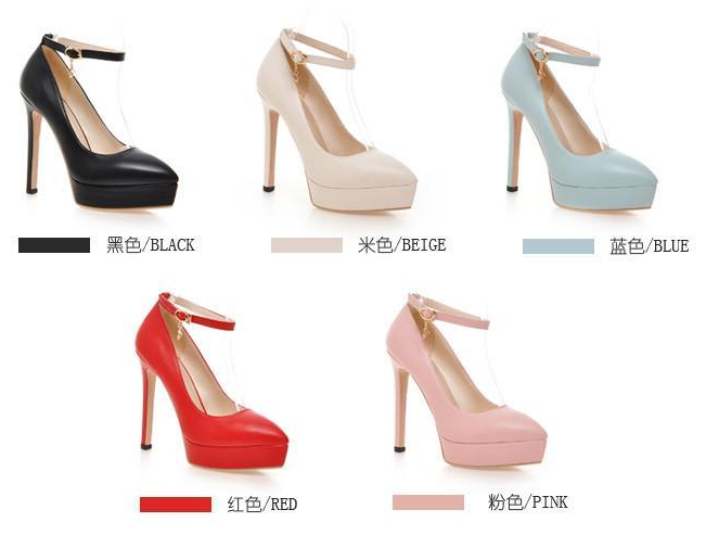 รองเท้าส้นสูงทรงสวยสีฟ้า/ชมพู/แดง/ขาว/ดำ ไซต์ 34-43