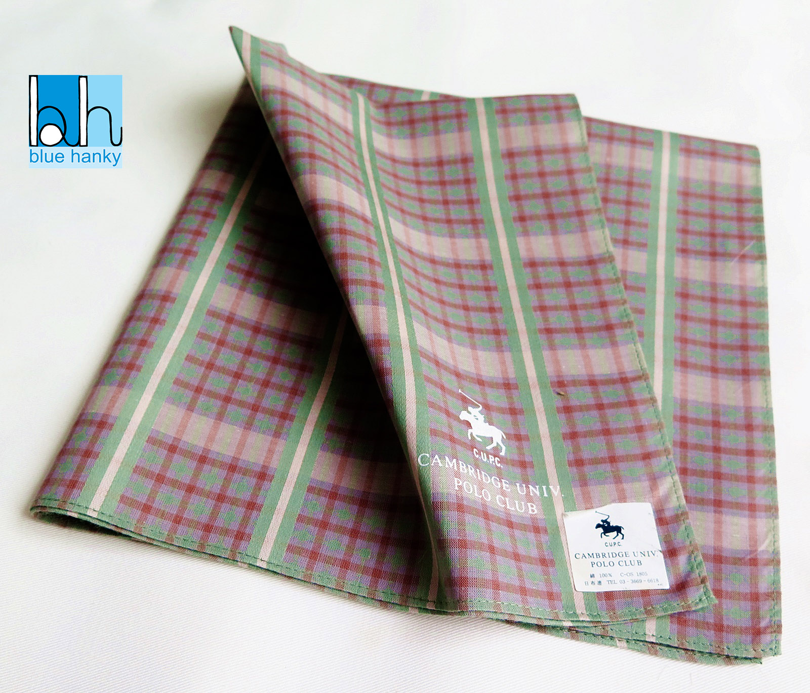 #54 18" CAMBRIDGE UNIV. POLO CLUB ผ้าเช็ดหน้ามือ2 สภาพดี ผ้าเช็ดหน้าผืนใหญ่