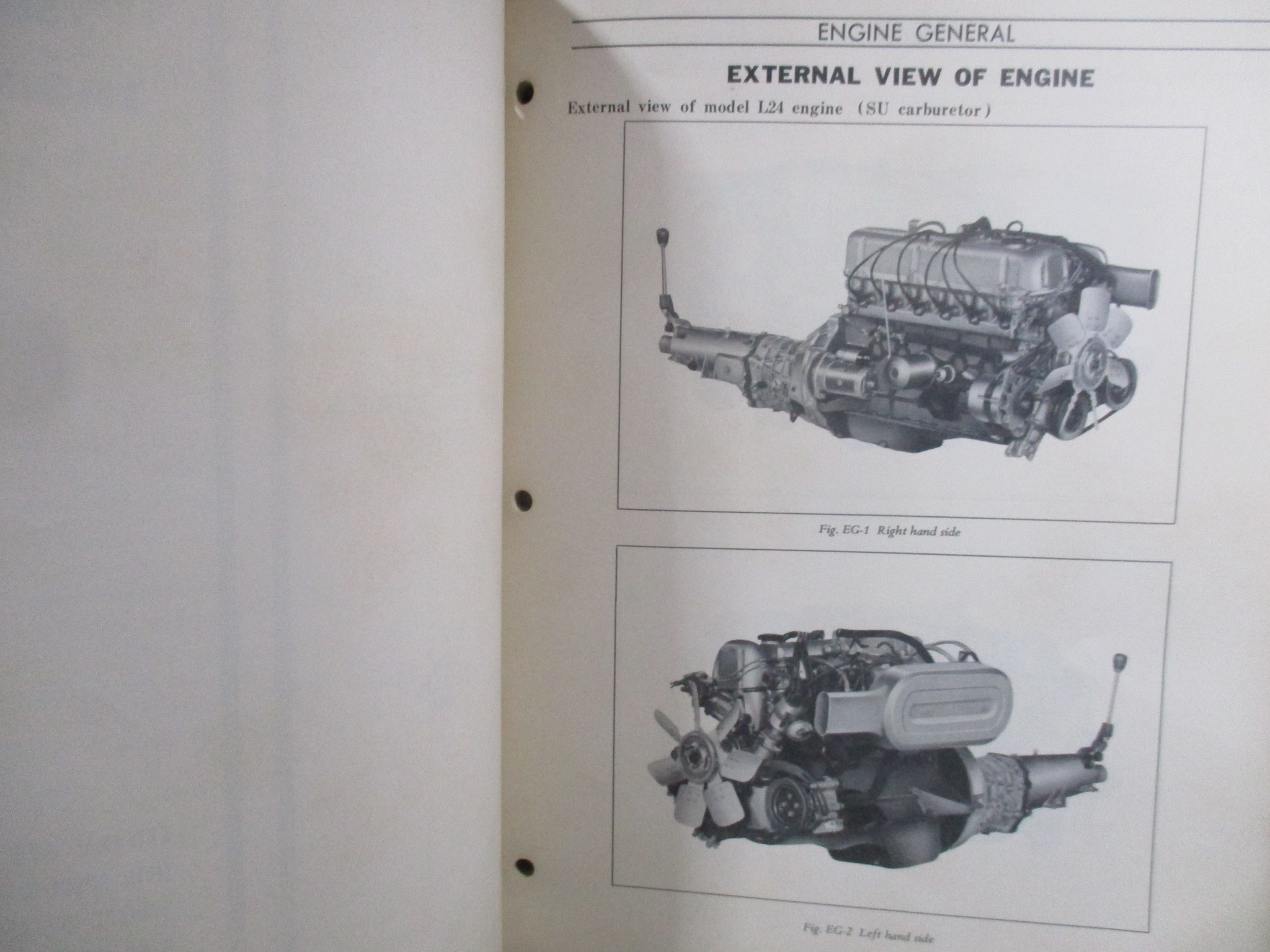 คู่มือซ่อมรถนิสสัน รถดัทสัน SERVICE MANUAL model L20A, L24 SERIES ENGINE / NISSAN MOTOR. / ตำหนิ ตัวหนังสือมีเจาะรูไว้ใส่แฟ้ม