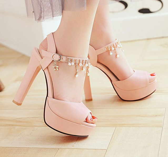 รองเท้าส้นสูงน่ารักๆสีชมพู/ขาว/ดำ ไซต์ 34-42