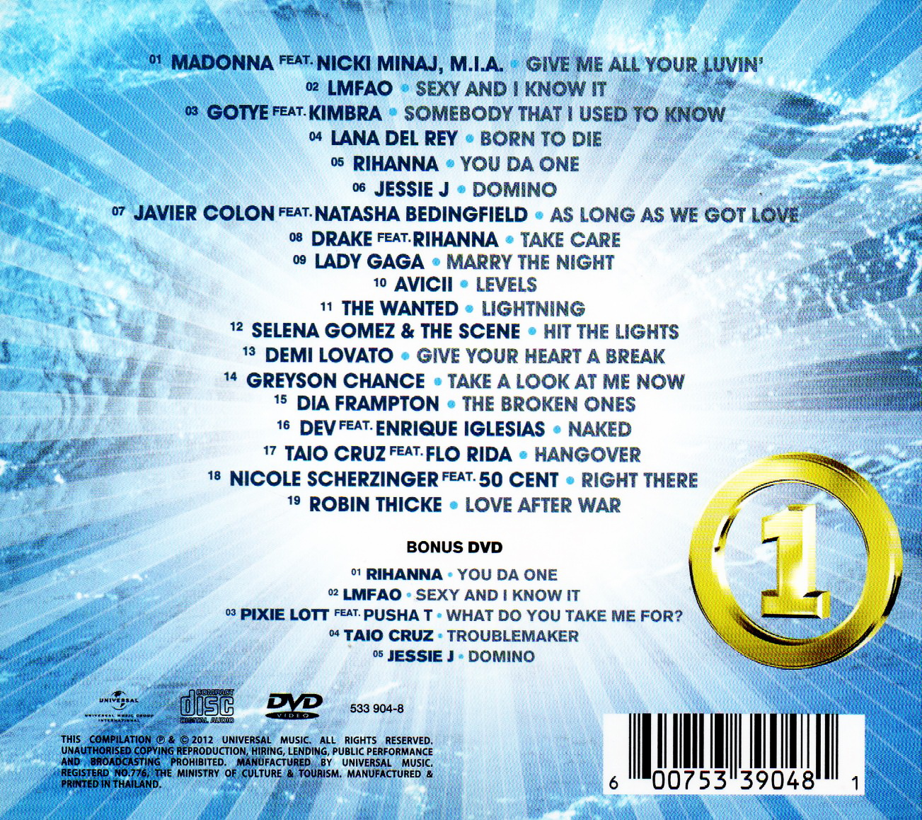 CD+DVD,One 2012 19 Massive Hits One Great Album (Various Artists)