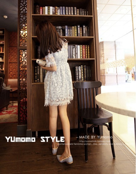 ***หมดค่ะ****เดรสลูกไม้แขนสั้นสีฟ้า มีซับใน ช่วงชายกระโปรงมีระบาย น่ารักมากๆค่ะ