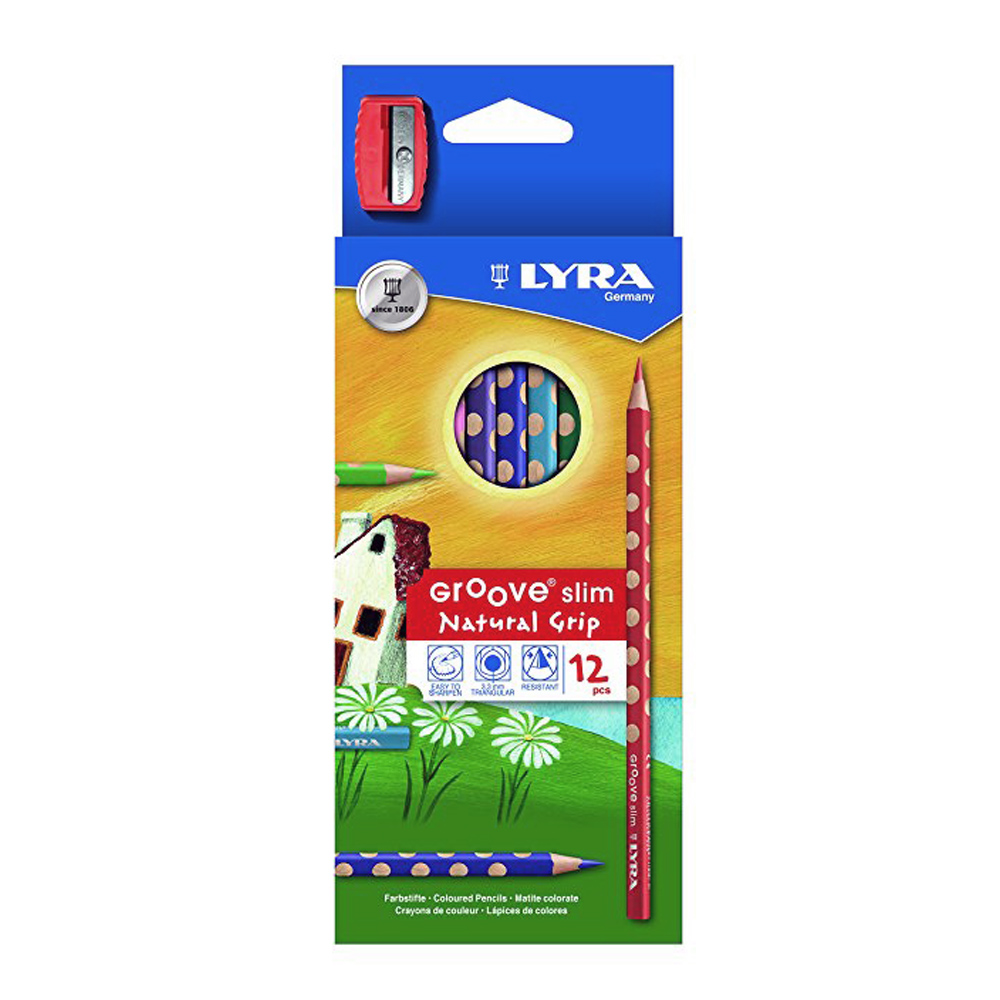 ดินสอสีไม้สามเหลี่ยม GROOVE SLIM แท่งยาว 12 สี