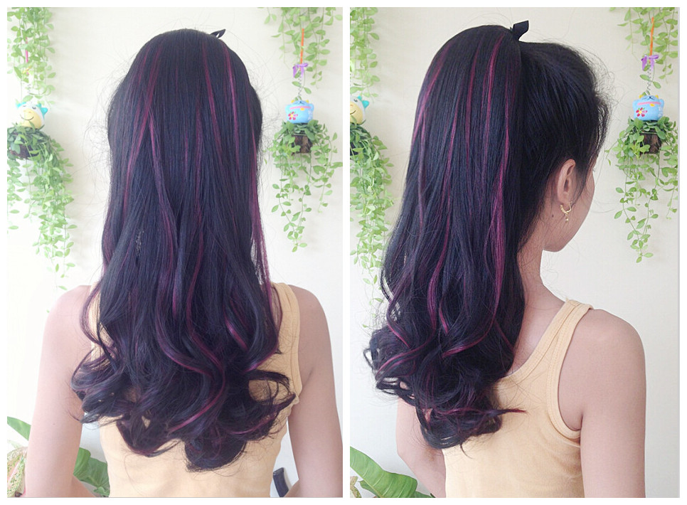 K308 หางม้า เเบบผูก ไฮไลท์สีไวน์เเดง ทรงผมสวยดูเป็นธรรมชาติคะ