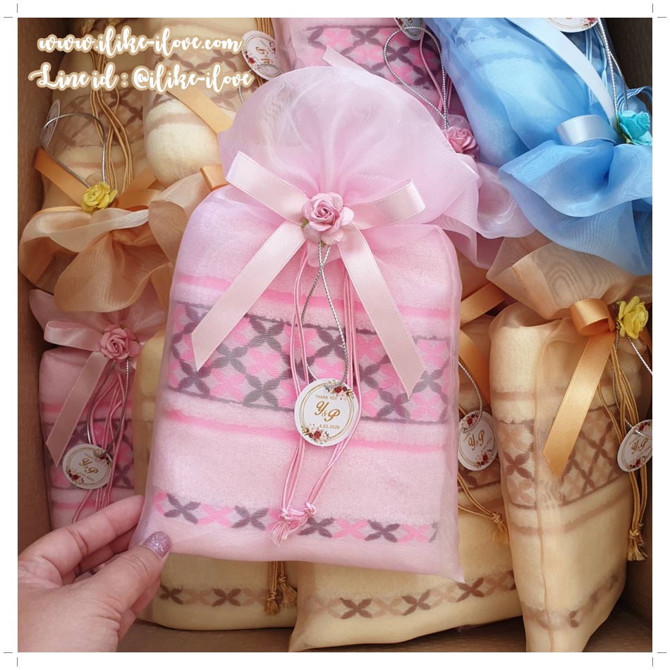 ผ้าขนหนูเนื้อ cotton ลายกากบาทเล็ก ขนาดเช็ดผม 15x30 นิ้ว