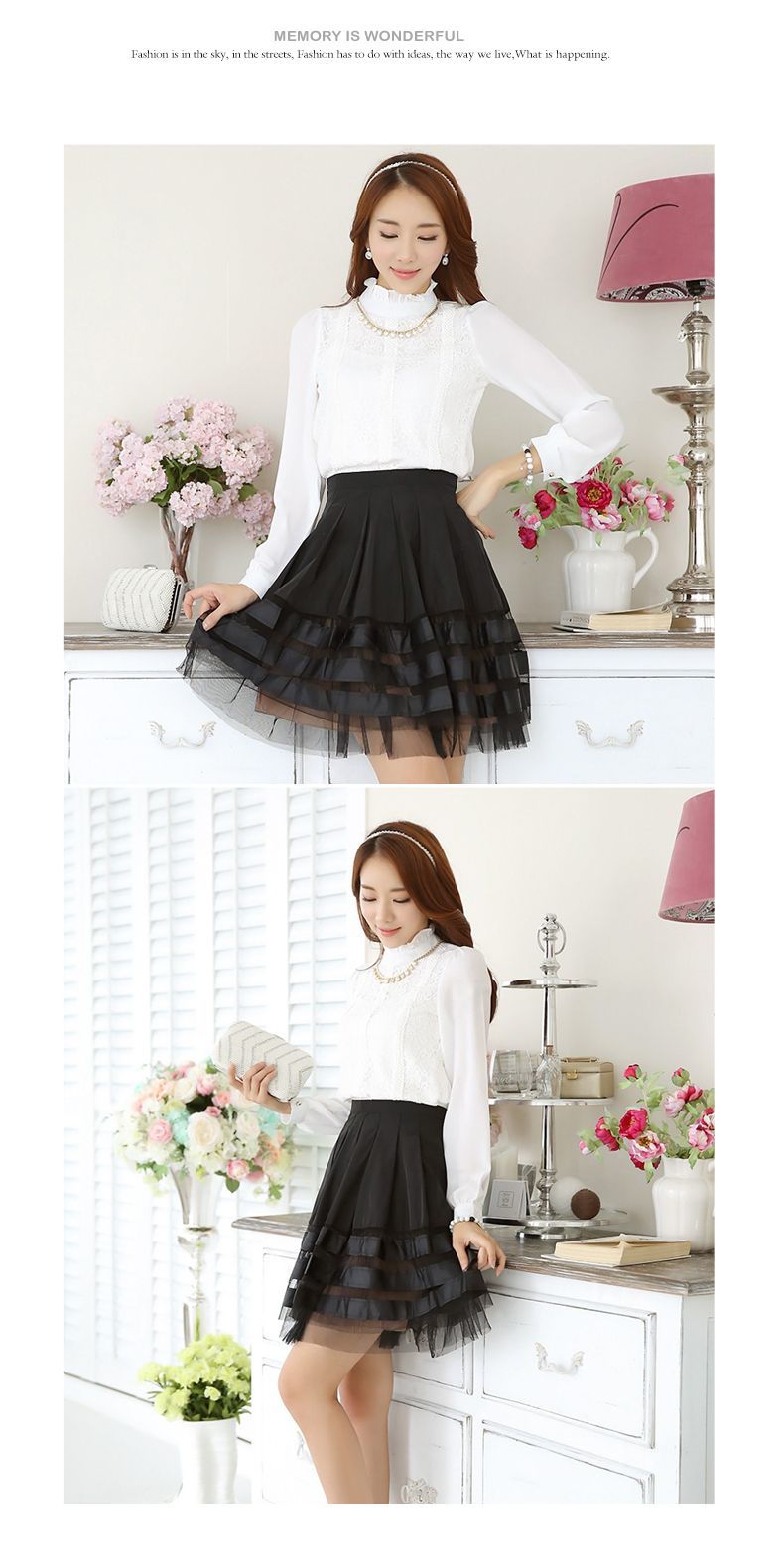 **พร้อมส่ง**เสื้อลูกไม้ผสมชีฟองแขนยาวสีขาวคอตั้งผสมระบาย ดีเทลตกแต่งลูกไม้ผ้าโปร่งนูนลายวงกลมดอกไม้ สวยคุณภาพดีเหมือนแบบค่ะ