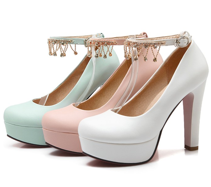 รองเท้าคัทชูส้นสูงสีหวาน ไซต์ 34-39 สีขาว/ชมพู/ฟ้า
