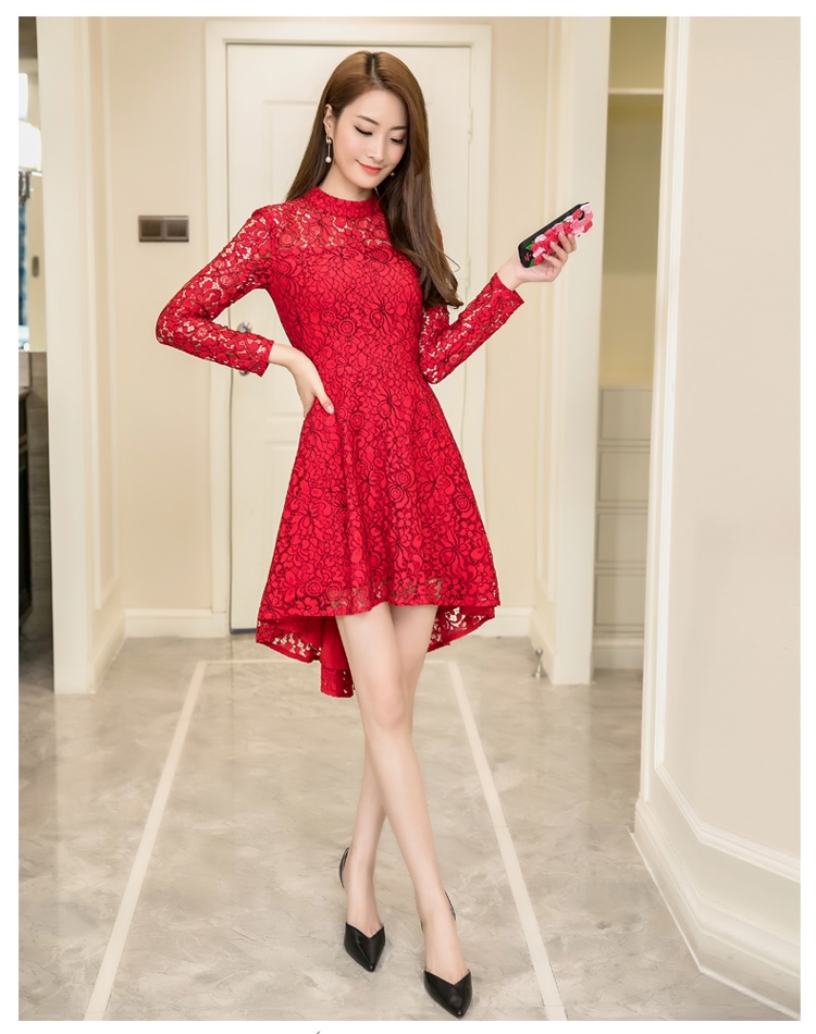**พร้อมส่ง**เดรสผ้าลูกไม้เนื้อดีสีแดง เนื้อนิ่ม ผ้ายืดหยุ่นได้ดี แขนยาว ดีไซน์เก๋ กระโปรงด้านหน้าสั้น ด้านหลังยาว มีซับใน มีซิบด้านหลังลำตัว สวยมากๆๆค่ะ