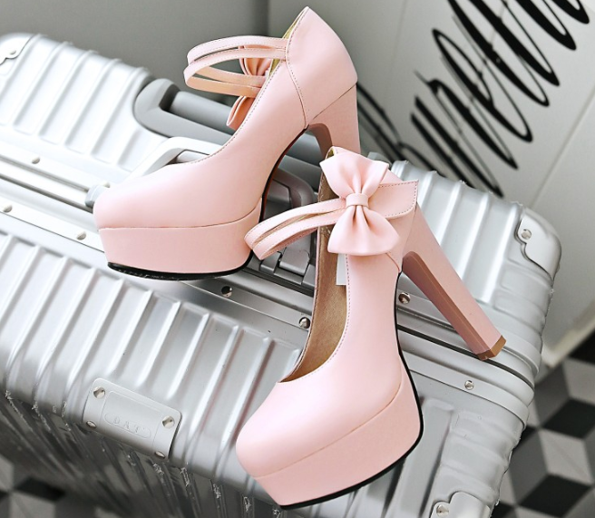 รองเท้าส้นสูงคัดชูน่ารักๆสีฟ้า/ขาว/ชมพู/ดำ ไซต์ 34-39