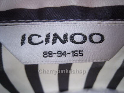 เสื้อทำงาน ลายทางขาวม่วง คอปก เนื้อผ้ามันลื่น ใส่สบาย มีระบายด้านหน้า ยี่ห้อ Icinoo