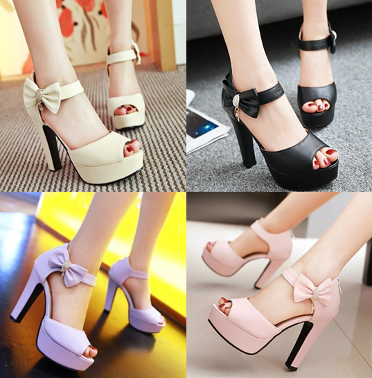 รองเท้าส้นสูงรัดข้อน่ารักๆสีครีม/ชมพู/ม่วง/ดำ ไซต์ 34-46