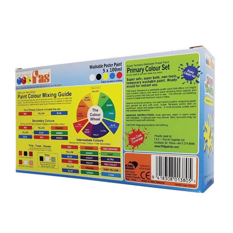 สี FAS Super Tempera 100 ml "ชุดขวดเล็ก 5 สี" (สีโปสเตอร์)