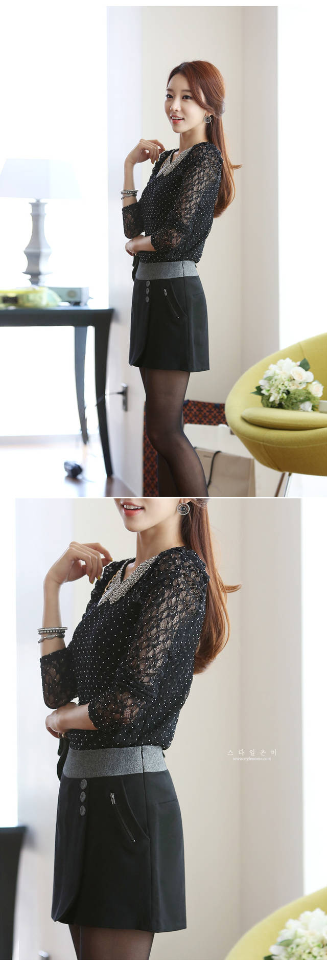 ***หมดค่ะ*** เสื้อผ้าลูกไม้สีดำ ตกแต่งปกเสื้อด้วยลูกปัดสีเงิน แขนยาวมีซับในสวยเหมือนแบบค่ะ