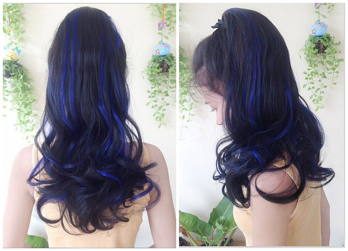 K309 หางม้า เเบบผูก ไฮไลท์สีน้ำเงิน ทรงผมสวยดูเป็นธรรมชาติคะ