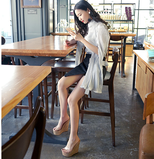 รองเท้าส้นเตารีดส้นลายแผนที่พื้นลายเสือ/ลายหิน ไซต์ 34-38