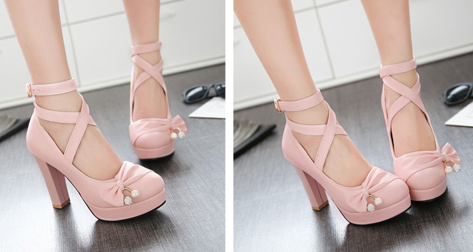 รองเท้าส้นสูงน่ารักๆสีม่วง/ชมพู/ครีม/ขาว/ดำ ไซต์ 34-43