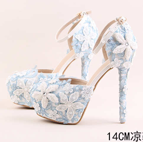 รองเท้าเจ้าสาว ไซต์ 34-39 สีฟ้า สูง 3.6 / 4.8 / 5.6 นิ้ว