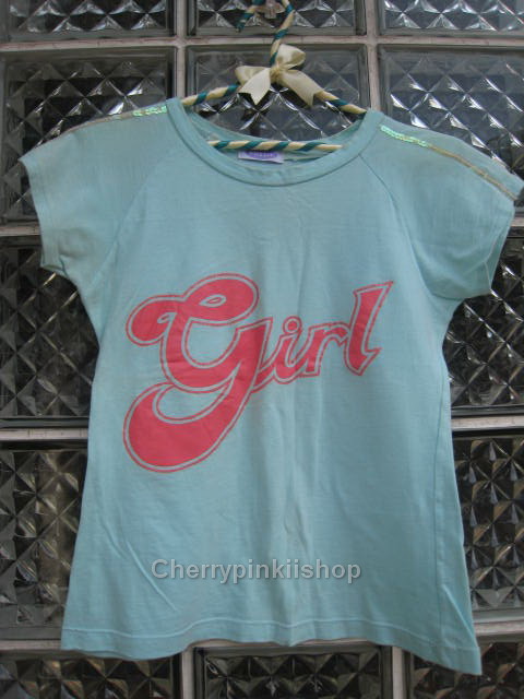 เสื้อยืด ปักเลื่อมที่บ่า สกรีนหน้า "Girl" เนื้อผ้าบางสบาย มี 2 สี ฟ้าเขียว,ชมพู