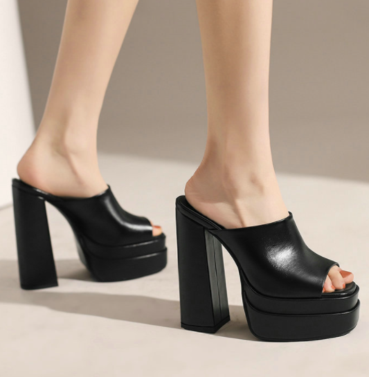 รองเท้าส้นสูง 6 นิ้ว แบบสวม ไซส์ 34-43 สีดำ/ขาว/น้ำเงิน/เหลือง/ชมพู