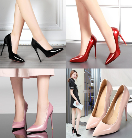 รองเท้าคัทชูส้นเข็มปลายแหลมสูง 4.8 นิ้ว ไซต์ 34-46 สีดำ/แดง/ชม/แอพพริคอท