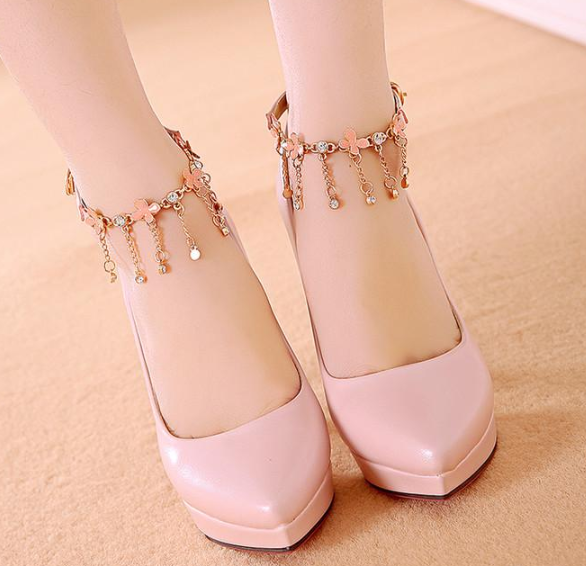 รองเท้าส้นสูงคัทชูปลายแหลมสีฟ้า/ชมพู/ครีม ไซต์ 34-43