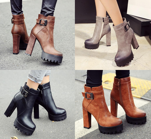 รองเท้าบูทส้นสูง ไซต์ 34-42 สีดำ/น้ำตาลเข้ม/น้ำตาลอ่อน/เทา