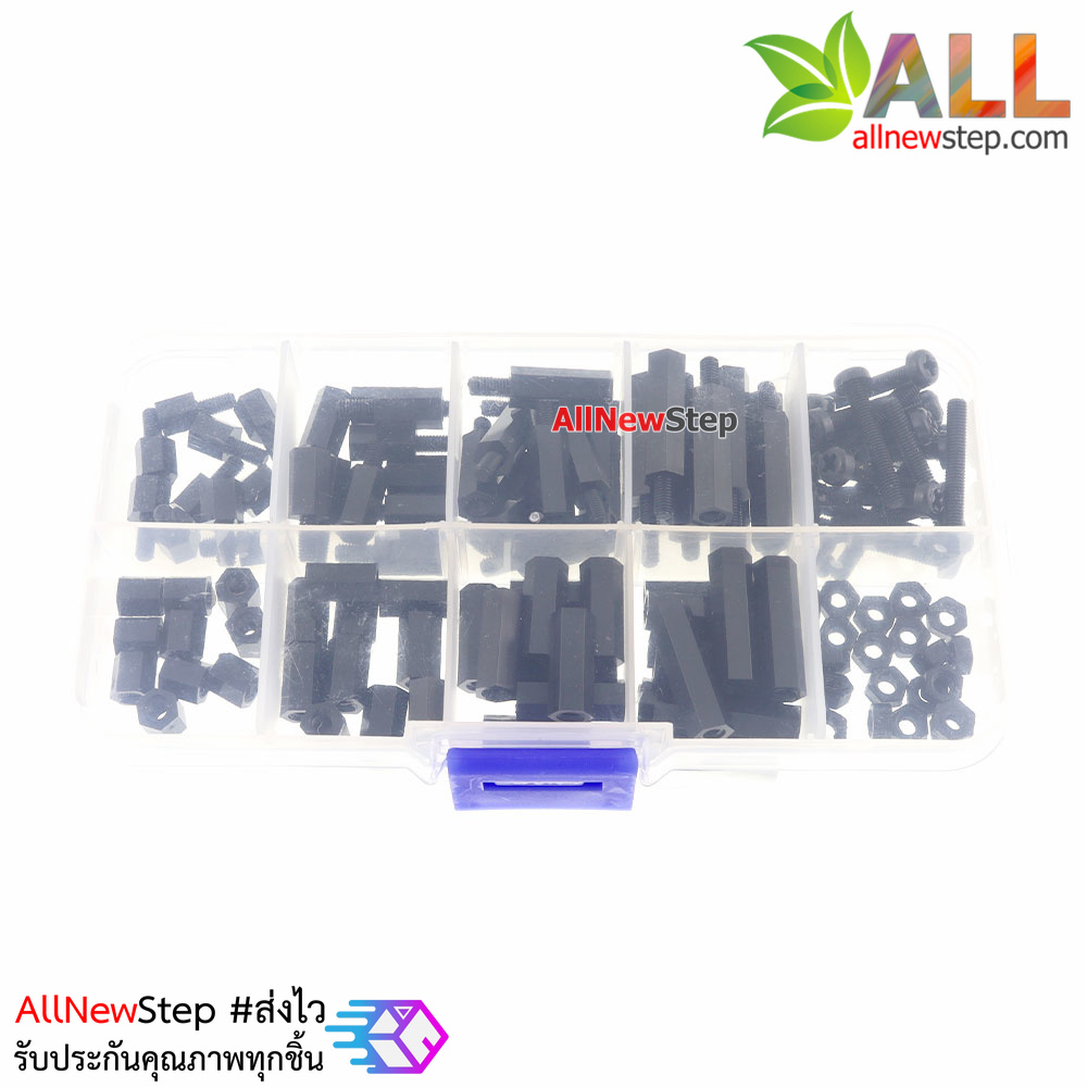 M3 Nylon Hex Spacers Screw Nut with Plastic Box Black 120pcs