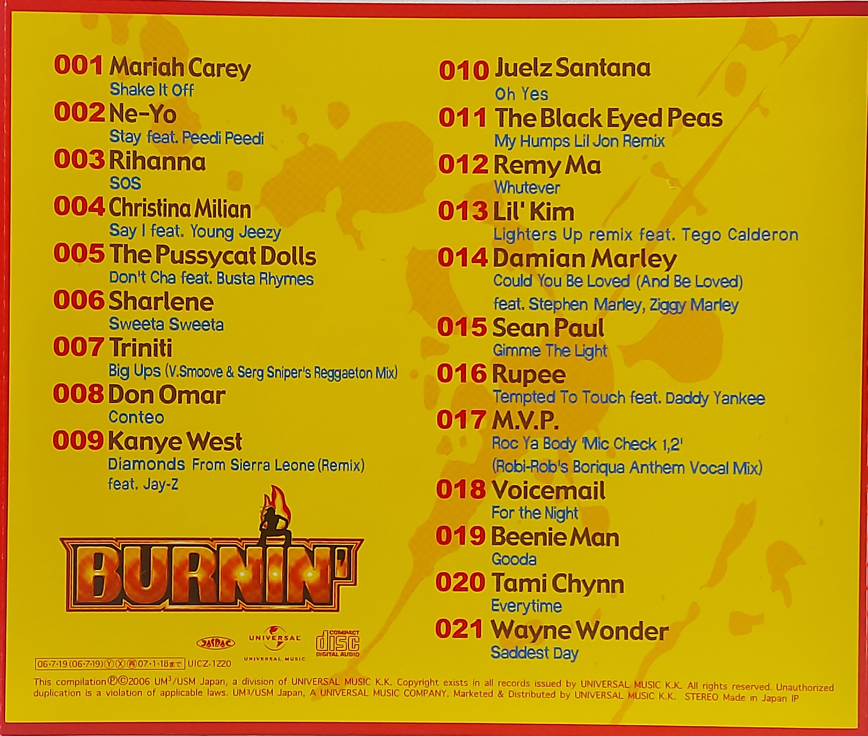 Used CD,BURNIN' 2nd Dancehall, Hip Hop, Reggaeton (A+)(Various Artists)(2006)(Japan)