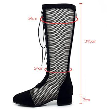รองเท้าส้นสูงทรงบูทผ้าตาข่ายโปร่ง สีขาว/ดำ ไซต์ 34-43