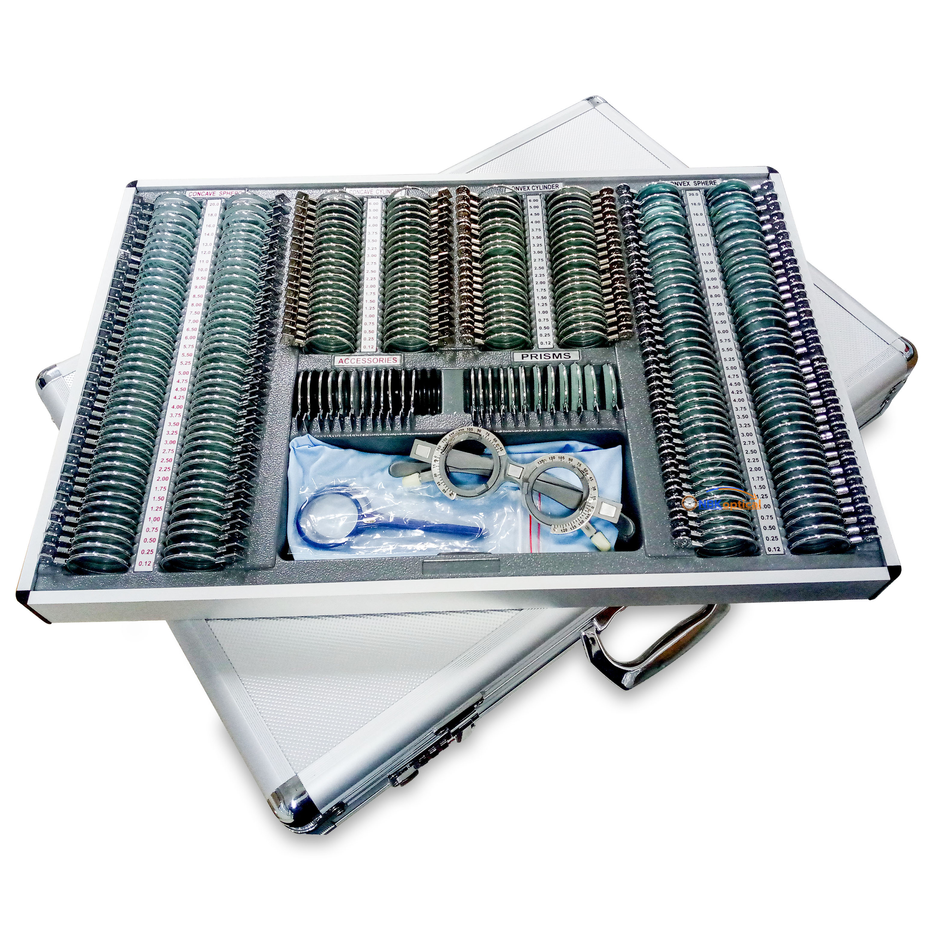 Trial lens set เลนส์เซ็ท ขอบโลหะ เลนส์กระจก (MT L) +-2000+ เฟรม+ครอส (ครอสจะมีการสลับสีเงิน กับ นํ้าเงิน*)