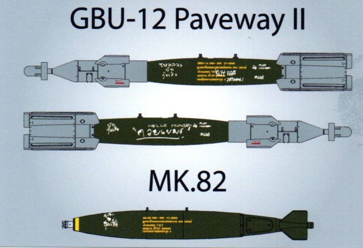 DECAL 1/144 1/72 1/48 1/32 GBU-12&MK.82 RTAF IN MISSION