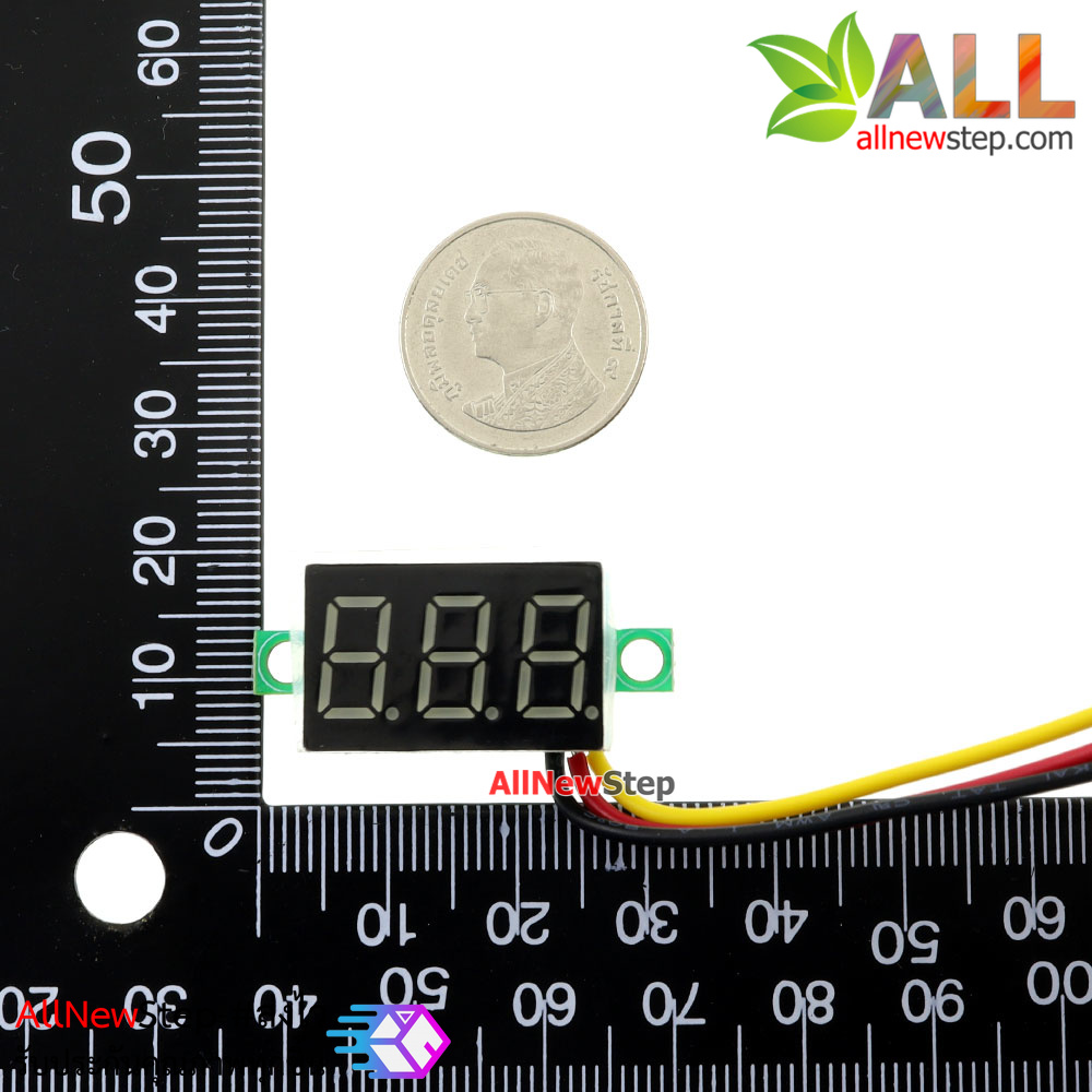 ดิจิตอลโวลต์มิเตอร์ 0-100 โวลต์ จอขนาด 0.36 นิ้ว สีน้ำเงิน Mini 3 Digital 0.36'' LED DC 0-100 V BLUE Volt Voltage Metea Voltmeter 3-24V Power Supply