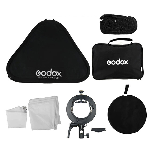 Godox S2 Speedlite Bracket with Softbox, Grid & Carrying Bag Kit (31.5 x 31.5")
