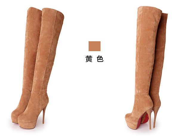 รองเท้าบูทส้นสูงยาวเลยเข่า ไซต์ 34-43 สีดำ/น้ำเงิน/น้ำตาล/ชมพู