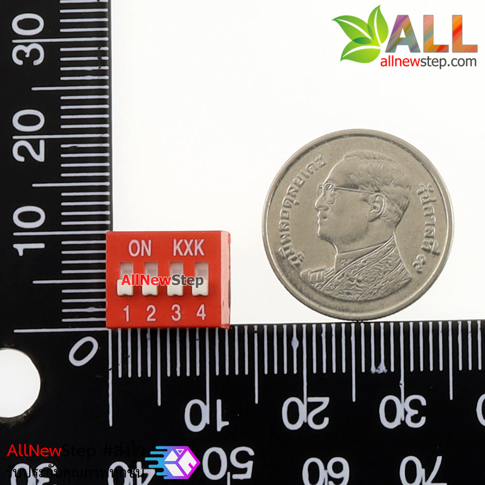 DIP switch DIP 2.54mm สวิตช์แบบ DIP ระยะห่างระหว่างขา 2.54mm ขนาด 4 ช่อง dip4