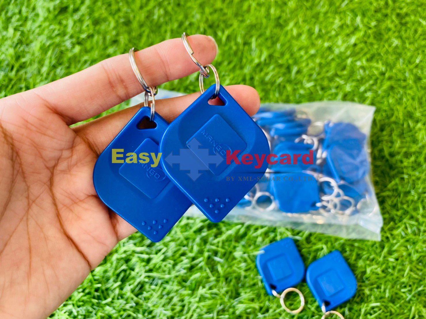 พวงกุญเเจคีย์การ์ด Keytag สีน้ำเงิน (Proximity 125Khz.) (เเบบใบไม้ ยี่ห้อ mango)