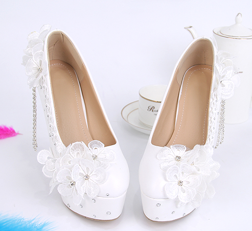 รองเท้าเจ้าสาวสีขาว ไซต์ 34-41 ความสูง ส้นแบน / 1.4 / 2.2 / 3.4 / 4.2 / 5 / 5.8 นิ้ว